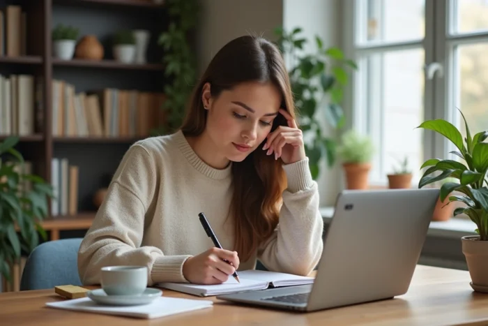Jeune femme travaillant sur son ordinateur dans un bureau moderne