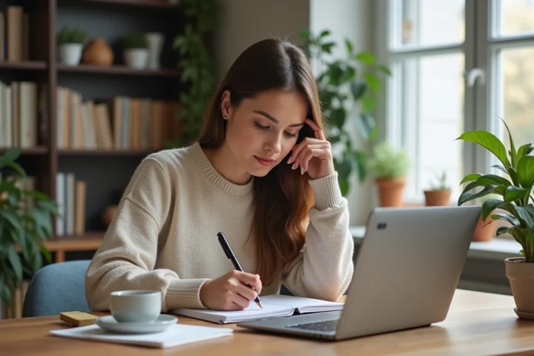 Jeune femme travaillant sur son ordinateur dans un bureau moderne