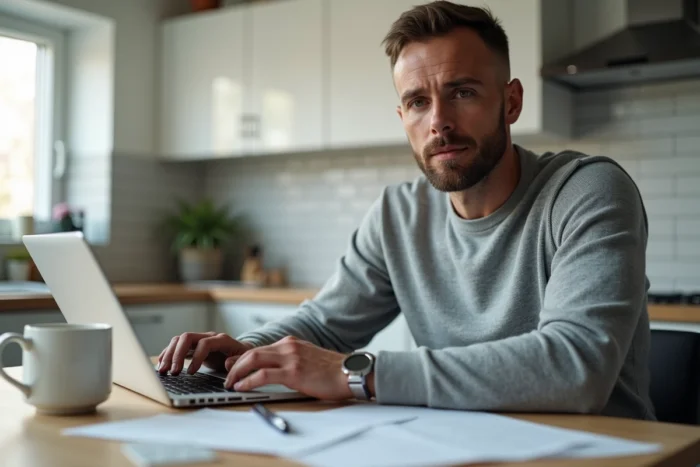 Homme rédigeant une lettre de résiliation de contrat IAD sur ordinateur portable